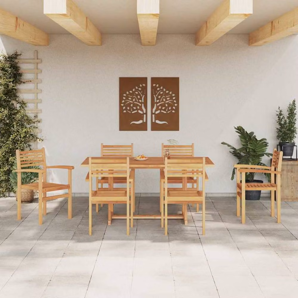 Berkfield Home Set of 6 Stackable Garden Chairs in Brown Treated Teak Wood, W/D/H: 55.5 x 55.5 x 90 cm – 3