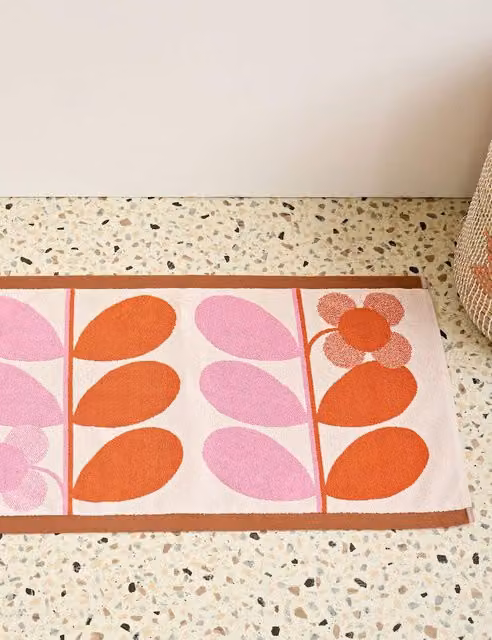Orla Kiely Stem Bloom Duo Bath Mat in Pink Mix, Pure Cotton, Floral Design