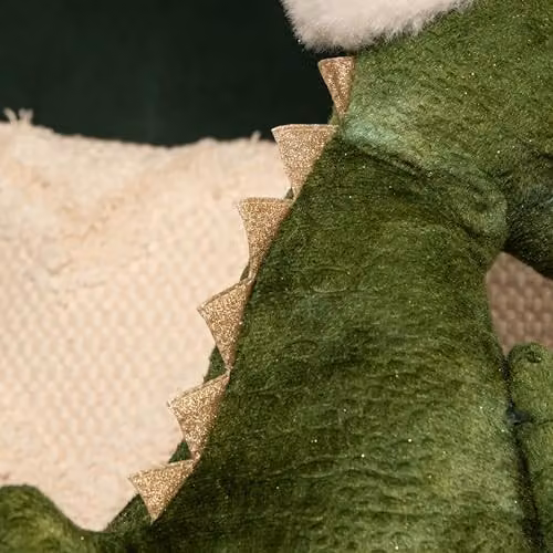 Samuel Alexander Green and Gold Sitting Christmas Dinosaur with Santa Hat, Height: 48 cm – 5