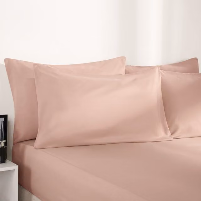 OHS Plain Dyed Non-Iron Microfibre Fitted Bed Sheet in Pink, W/D/H: 180 x 200 cm – 1