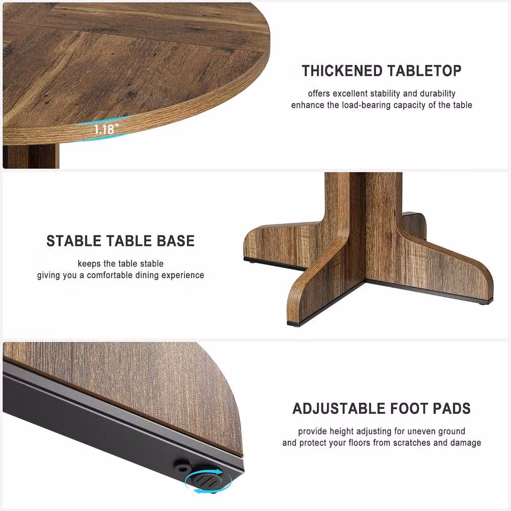 London Boutique Modern Round Wooden Dining Table in Brown, Diameter: 120 cm – 4