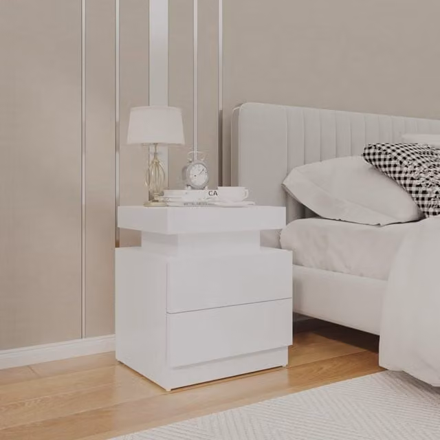 Berkfield Home High Gloss White Bedside Cabinet, W: 45 cm, D: 35 cm, H: 52 cm – 1