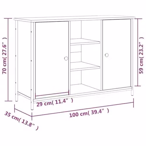 vidaXL Smoked Oak Sideboard in Brown, W/D/H: 100 x 35 x 70 cm – 3