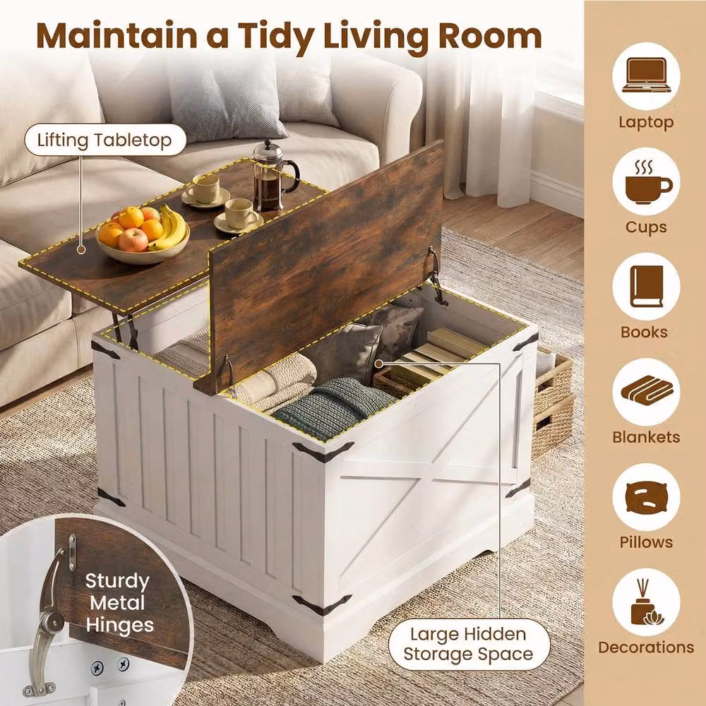 Costway Modern Square Lift Top Coffee Table with Storage Compartment in Brown – 5