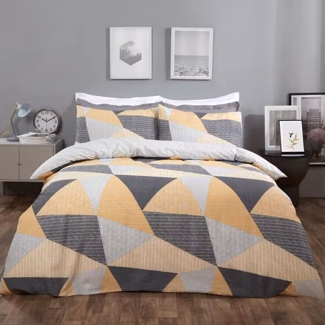 Dreamscene Reversible Textured Geometric Duvet Cover Set with Pillowcases, Yellow, Single, 90 x 200 cm