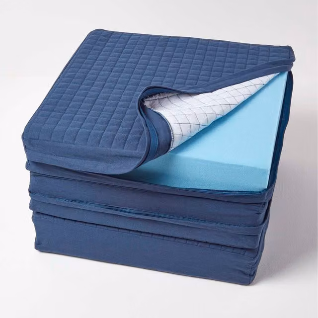 Homescapes Quilted Cotton 3 Seater Orthopaedic Booster Cushion Cover in Blue