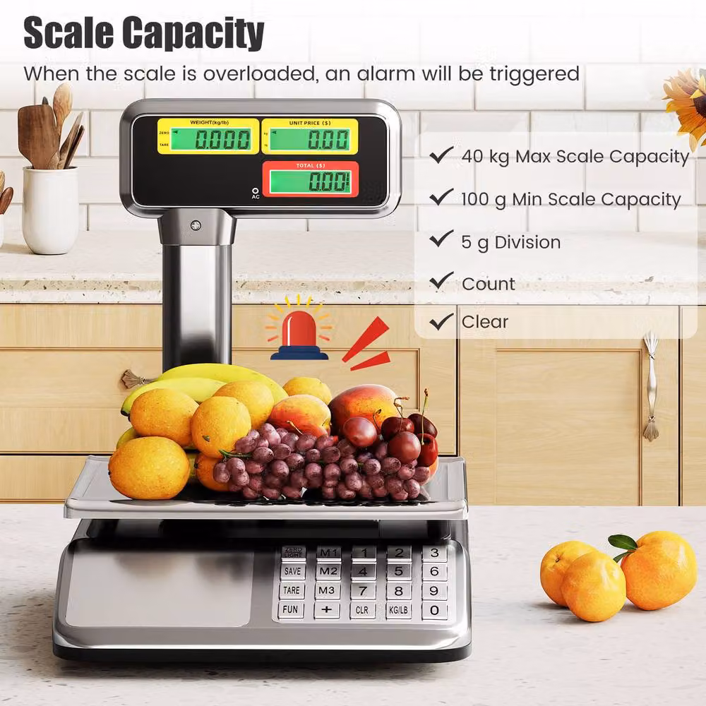 Costway 40kg Price Computing Scale with Pole and Dual LCD Display in Silver – 3