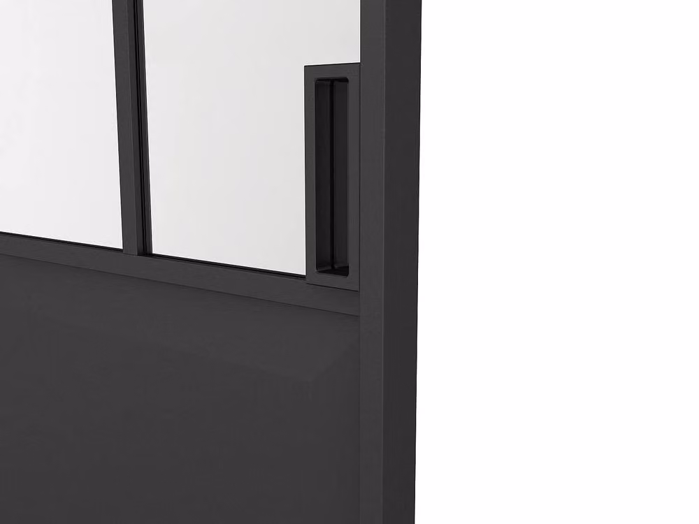 Vente-unique Modern Double Sliding Studio-Style Pocket Door in Black with Frosted Glass and Silver Aluminium Trim – 3