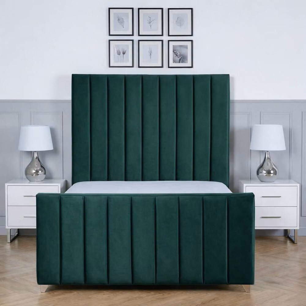Living Comfort Bedz Zenith Green Velvet Upholstered Gas Lift Storage Bed with 48 Inch Headboard, Super King, W/D/H: 200 x 200 cm – 2