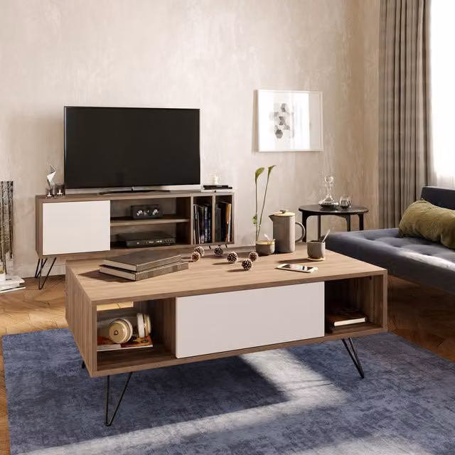 Decorotika Modern Rectangular Coffee Table in Brown and White
