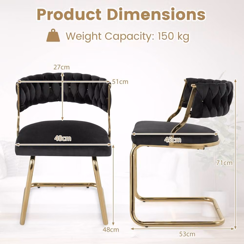 Costway Set of 2 Black Velvet Upholstered Modern Dining Chairs with Metal Cantilever Base – 2