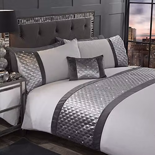 Belle Maison Hollywood Diamante Velvet Filled Square Cushion in Silver Grey – 2