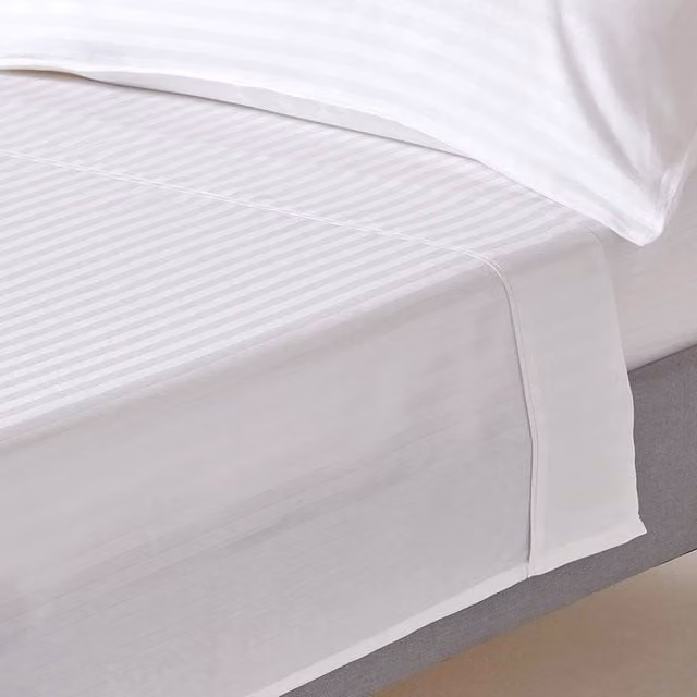 Homescapes 330 Thread Count White Combed Cotton Mako Satin Striped Flat Sheet, W/D/H: 90 x 200 cm