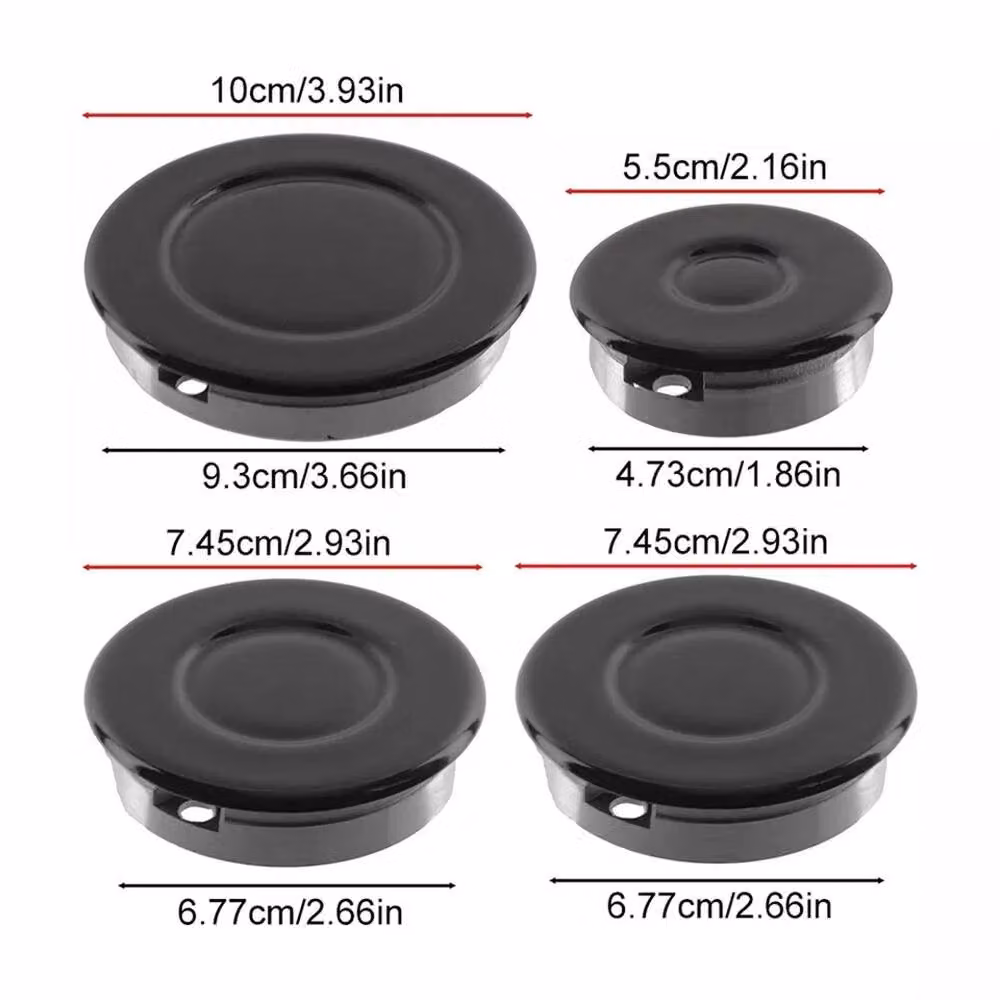 Nordara 4-Piece Universal Gas Hob Burner Cap Kit in Black, 55-100mm – 2