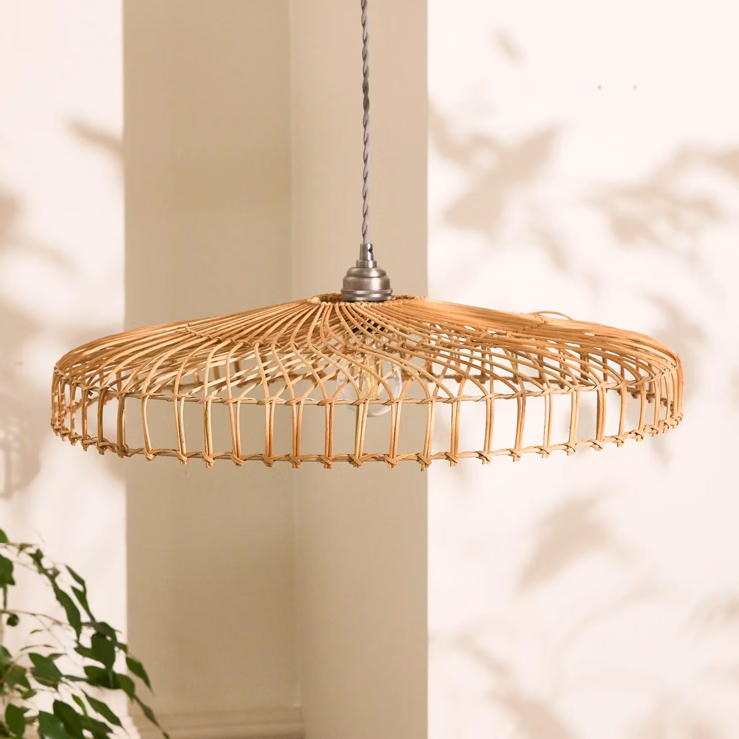 Dibor Traditional Rattan Flush Wide Easy Fit Boho Decor Ceiling Shade in Beige, H 12 cm x D 57 cm – 2