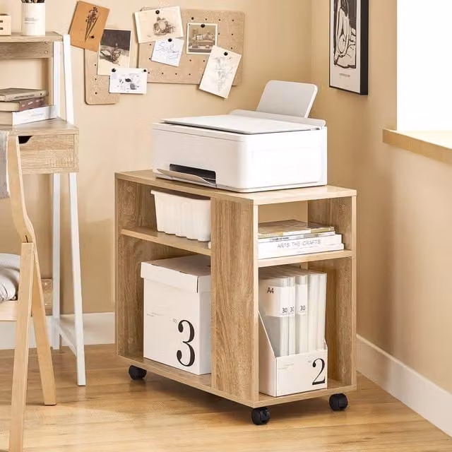 SoBuy 2-Tier Rolling End Table with Castors in Oak – 1