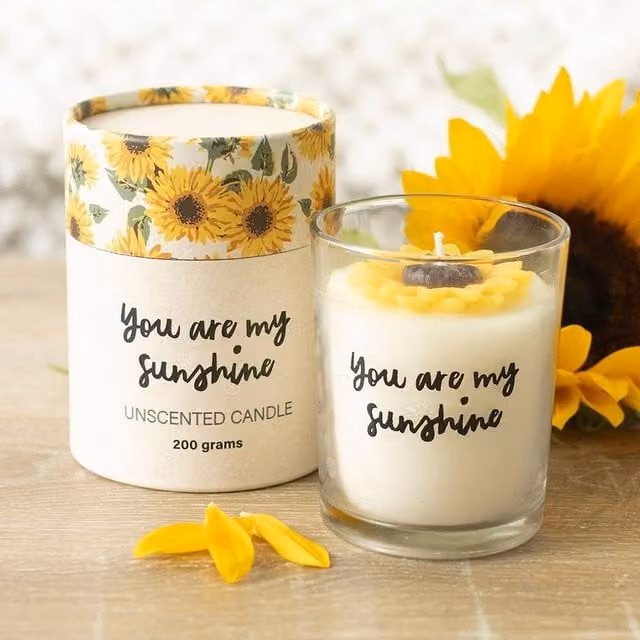 Uniqueful You Are My Sunshine 3D Sunflower Pillar Candle in Yellow, 200g