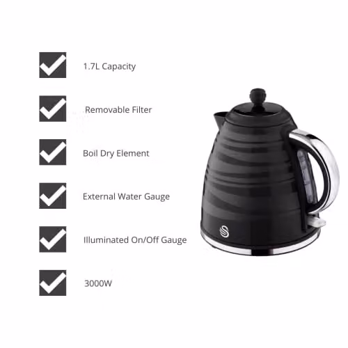 Swan Symphony 1.7 l Jug Kettle in Black – 3