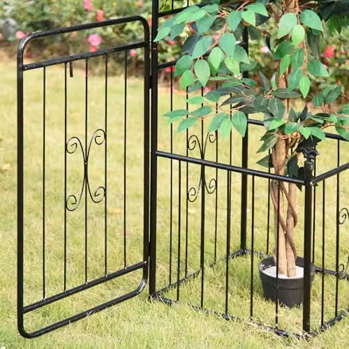 Outsunny Metal Garden Arbor Arch with Gate and Planter Boxes, Black, H 220 x W 200 x D 50 cm – 4