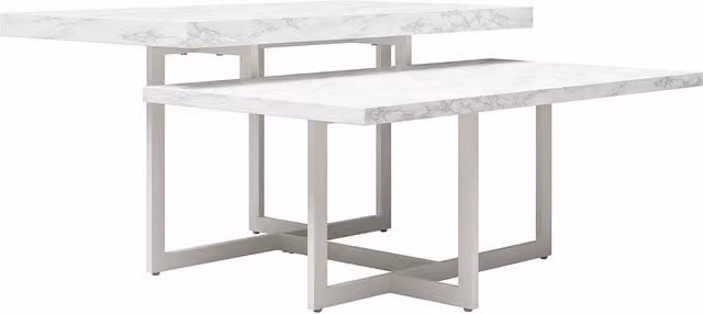Brielle Rectangular White Faux Marble Coffee Table with Metal Legs