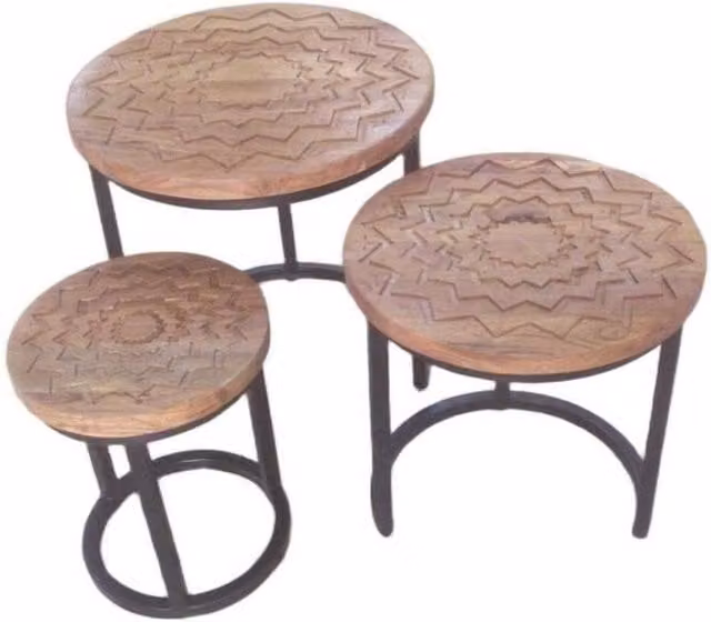 Minster Stylish Living Ltd Set of 3 Round Wood Nest of Tables in Brown, W/D/H: 38 x 38 x 45 cm