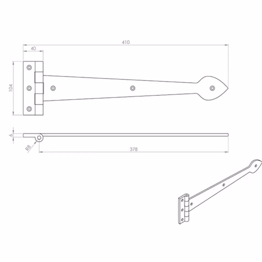 Loops Pair of Ornate T Hinge Internal Decorative Door Hinges in Black Antique, 38.0 x 10.2 cm – 2