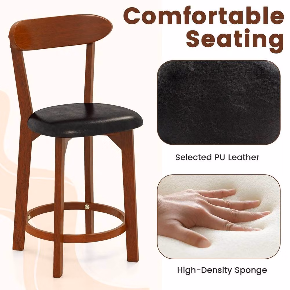 VOGREX Set of 2 Brown Walnut Curved Back Bar Stools with Synthetic Leather Upholstery – 5
