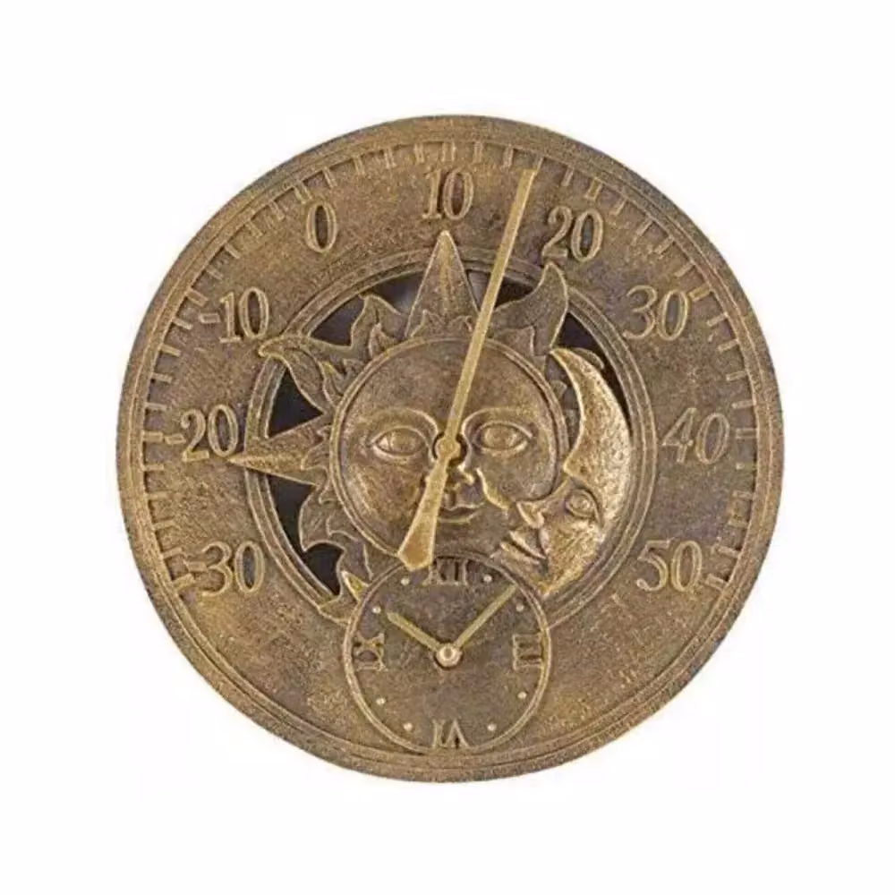Marco Paul Bronze Sun & Moon Hanging Garden Clock and Thermometer, Diameter: 30 cm – 2