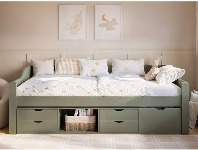 Flair Furnishings Blair Kids Single Low Sleeper Bed with Storage Drawers, Green