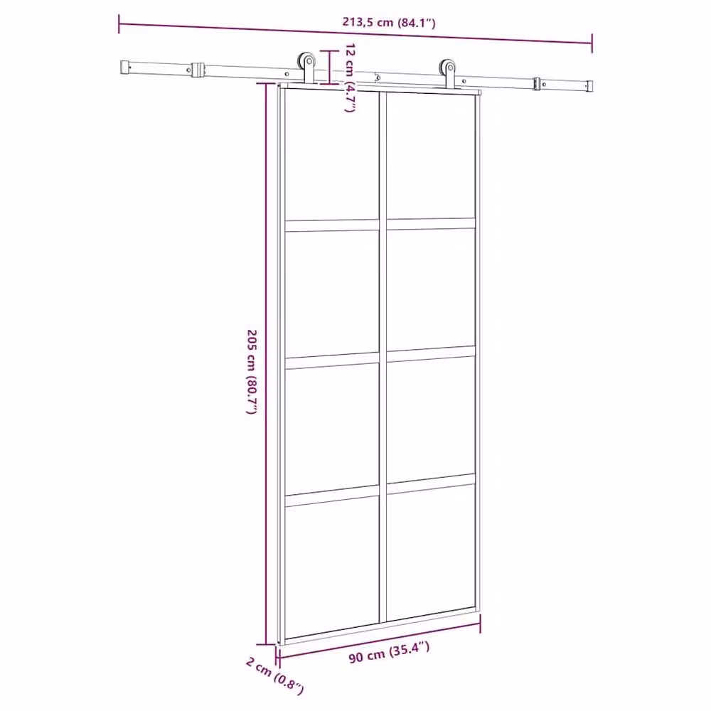 Berkfield Home Modern Sliding Door with Hardware Set, Black Aluminium and Transparent Tempered Glass, W: 90 cm, H: 205 cm – 4