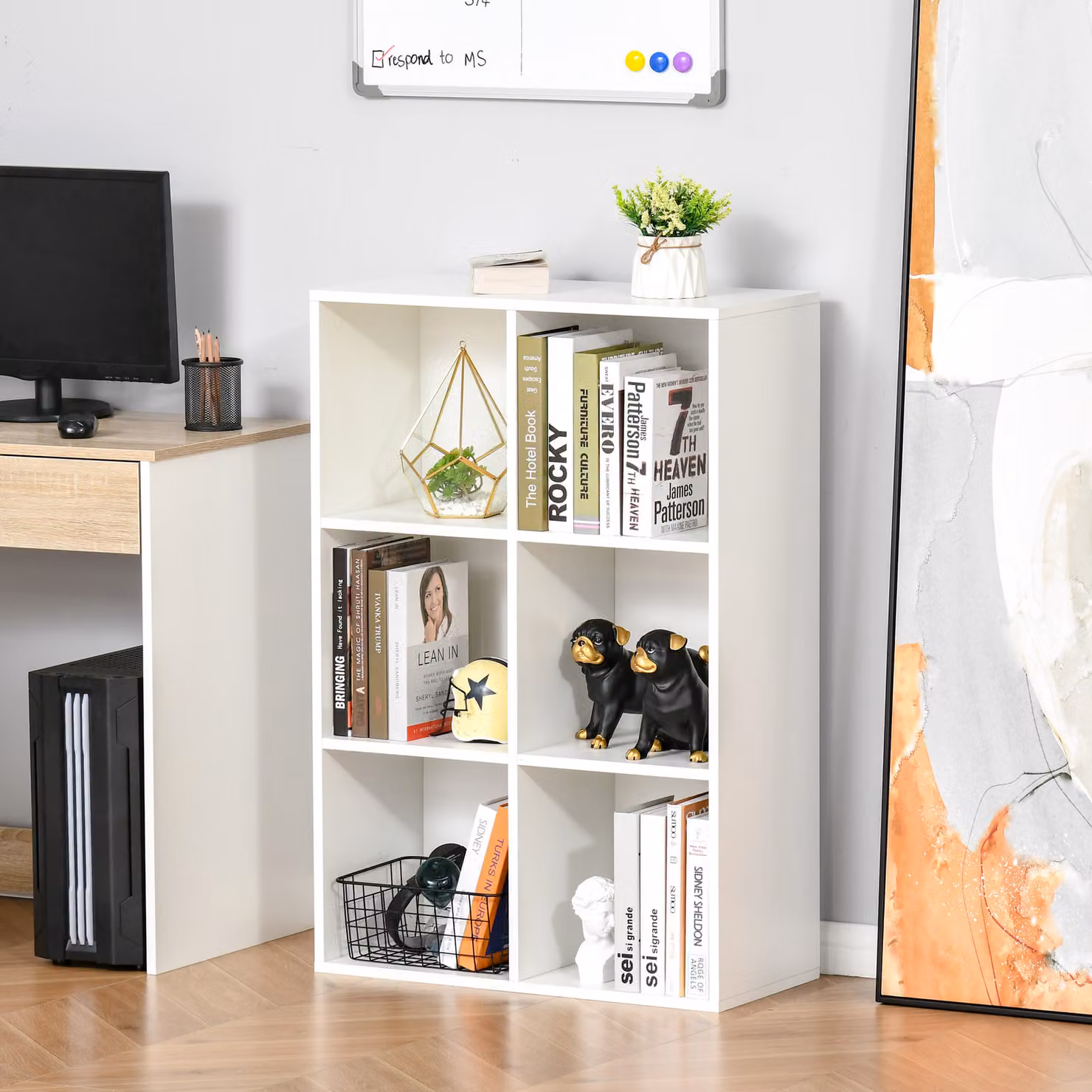 HOMCOM Six-Cube Freestanding Bookcase in White Matt Wood Effect, W/D/H: 97.5 x 30.5 x 65.5 cm – 2