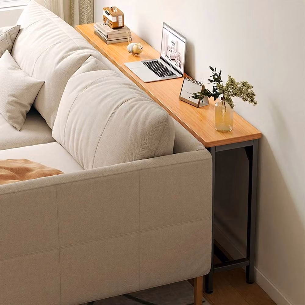 PAWNORA 1-Tier Industrial Console Table with Black Metal Frame and Brown MDF Laminate Top, 80 cm Long – 5