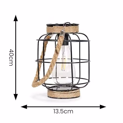 MiniSun Set of 2 Solar Powered Hanging Hemp Rope Cage Lanterns in Brown with Warm White LED Light – 3