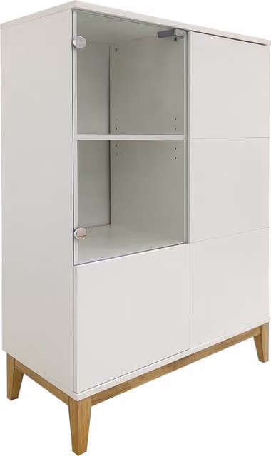 Dorel Pelle Highboard in White Oak with Glass Doors, H 122 x W 80 x D 40 cm