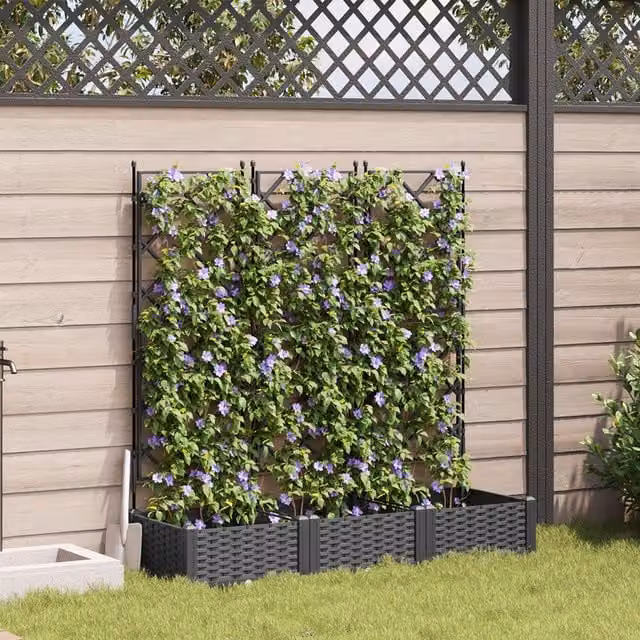 Berkfield Home Garden Planter with Trellis, 3 Piece Set, Black, W: 120 cm, D: 40 cm, H: 125.5 cm – 1