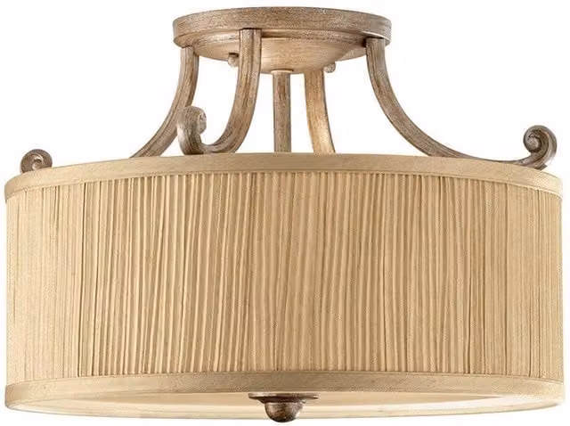Netlighting Abbey 3 Light Semi Flush Ceiling Light in Silver and Sand with Fabric Shade E27