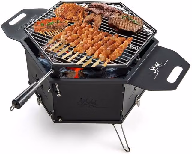 Costway Rotatable Tabletop Charcoal Hibachi Grill in Black Stainless Steel