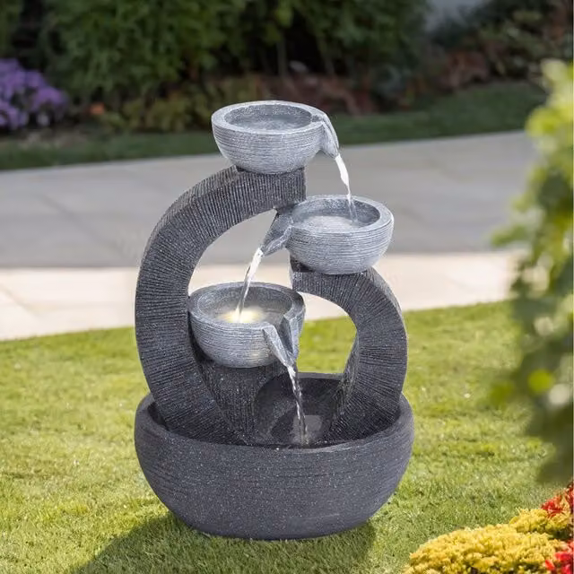 Lifeideas Solar Powered Round Cascading Tabletop Garden Fountain, Grey, Diameter: 26 cm