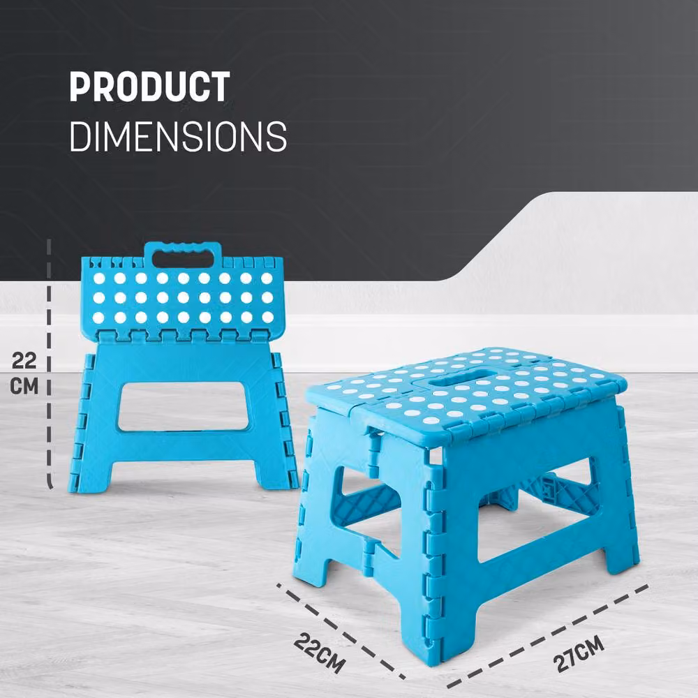 Keplin Heavy Duty Folding Step Stool, Non-Slip Plastic Footstool in Blue – 2