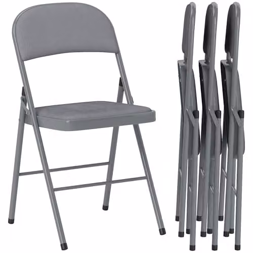 HOMCOM Set of 4 Metal Folding Chairs with Velvet Cushions in Light Grey – 1