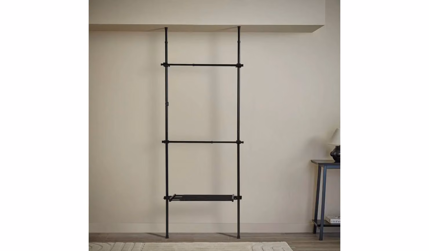 Modern Black Matt Metal Single Adjustable Ceiling Clothes Rail