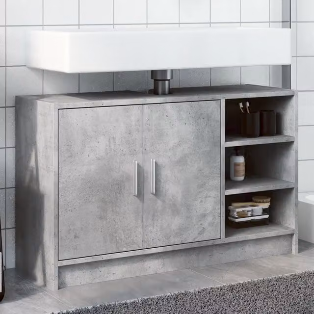 Berkfield Home Sink Cabinet in Concrete Grey, W/D/H: 90 x 29 x 55 cm – 1
