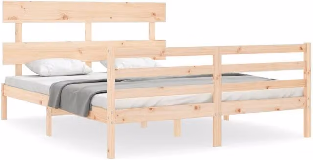 Berkfield Home King Size Solid Pine Bed Frame with Headboard in Beige