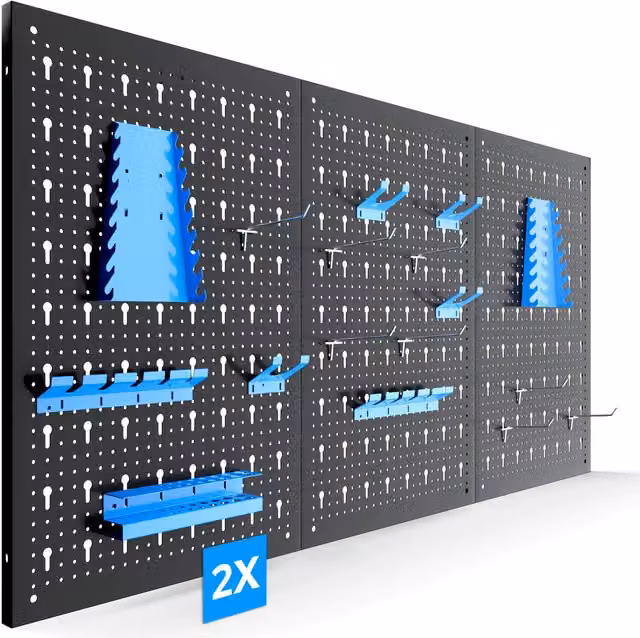 AREBOS Blue Steel Tool Wall with 6-piece Perforated Wall, 34-piece Hook Set and Brackets
