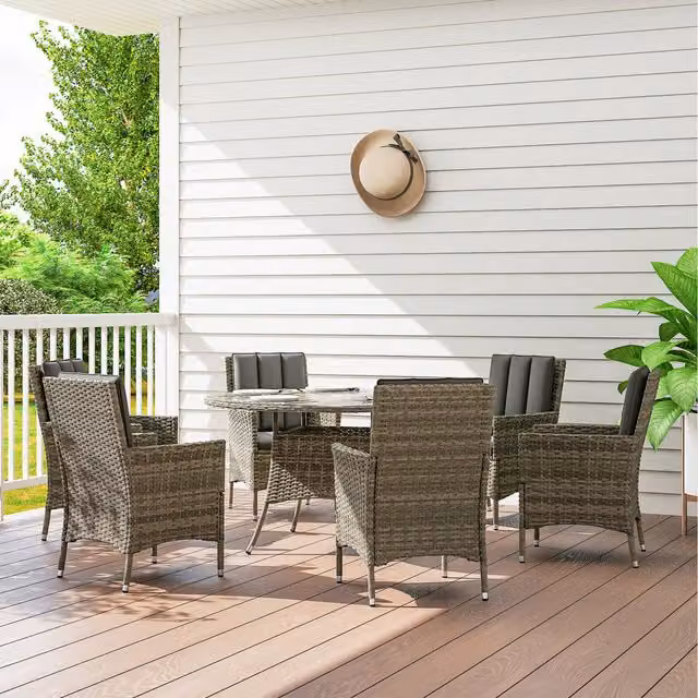 Outsunny 7-Piece Modern PE Rattan and Metal Garden Furniture Set in Grey