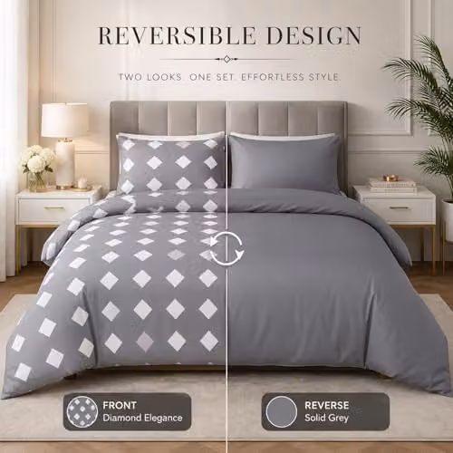 Lazzaro Single Reversible Microfibre Duvet Cover and Pillowcase Set in Anthracite Grey, W: 135 cm, H: 200 cm, Pillowcase: 50 x 75 cm – 2