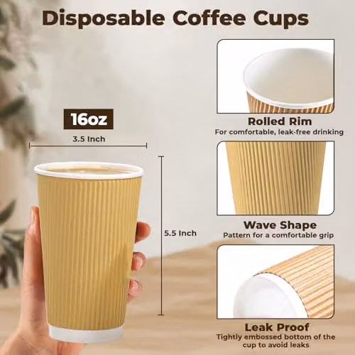 ECONX Brown Double Walled Disposable Paper Coffee Cups with Lids, 473 ml, Pack of 50 – 2