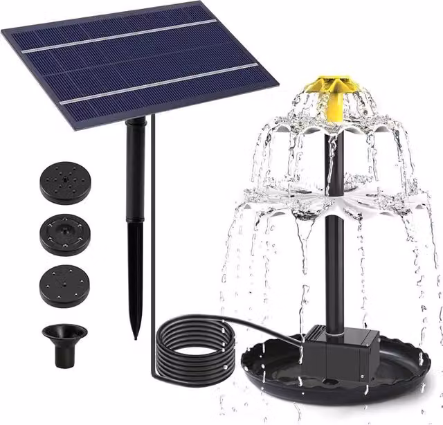 Havendro 4W Solar Powered 2 Tier Cascade Bird Bath in Black – 1