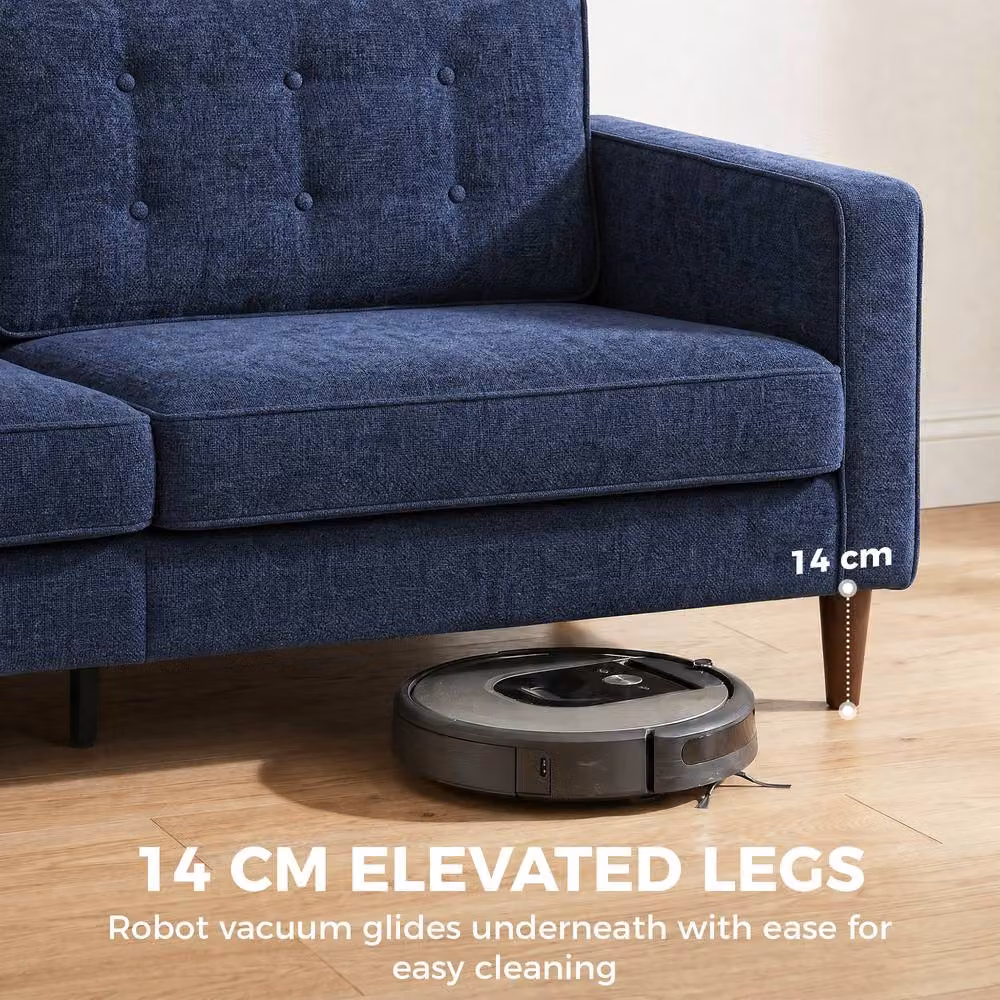 HOMCOM 3 Seater Velvet-Feel Fabric Upholstered Sofa in Dark Blue – 6