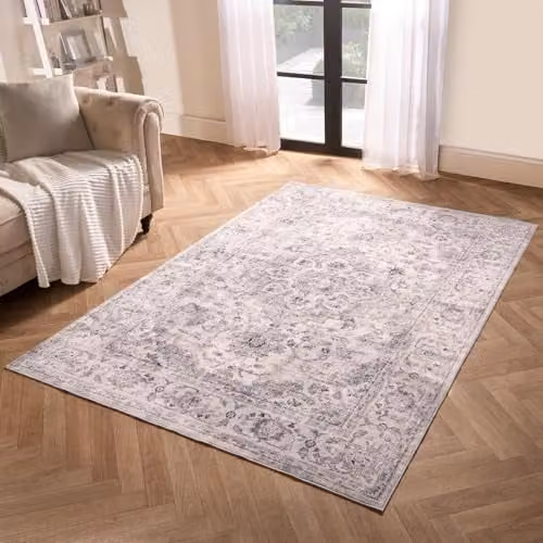 OHS Grey Vintage Printed Washable Non-Slip Rug, W/D/H: 80 x 150 cm – 1